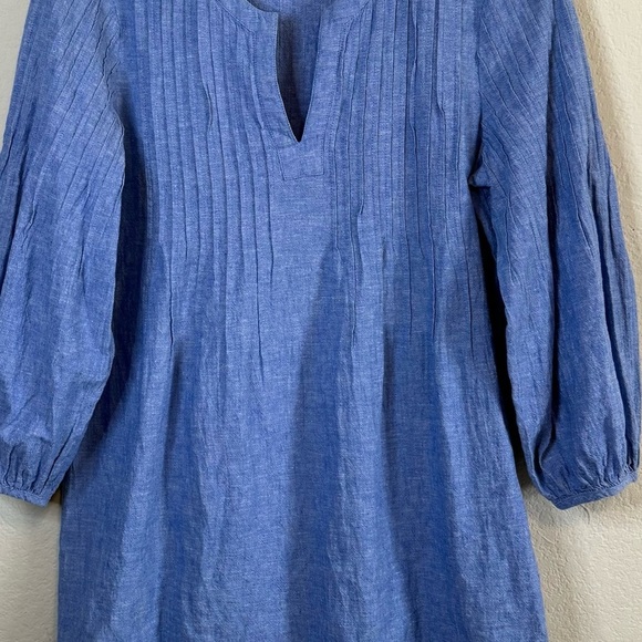 Vineyard Vines Blue Chambray Linen Blend Pintuck 3/4 Split Neck Cover Up Dress - Picture 3 of 12